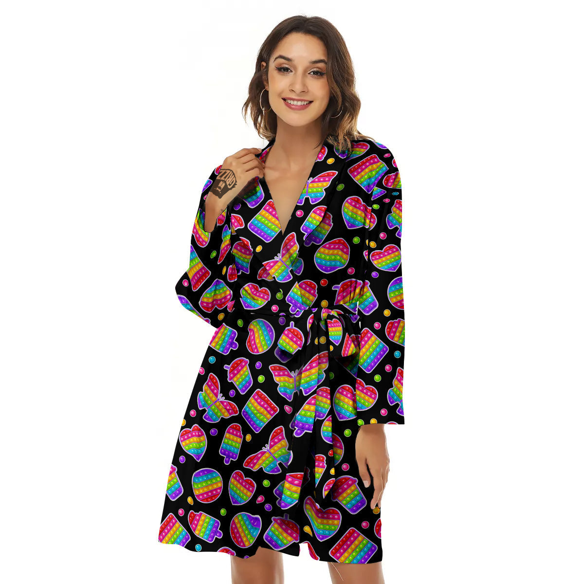 Silicone Bubbles Pop it Colorful Print Pattern Women's Robe-grizzshop