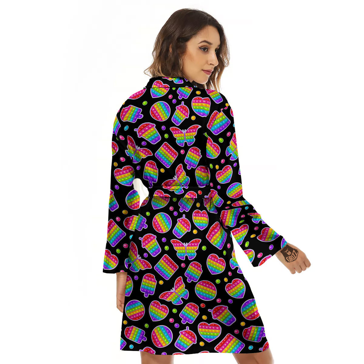 Silicone Bubbles Pop it Colorful Print Pattern Women's Robe-grizzshop