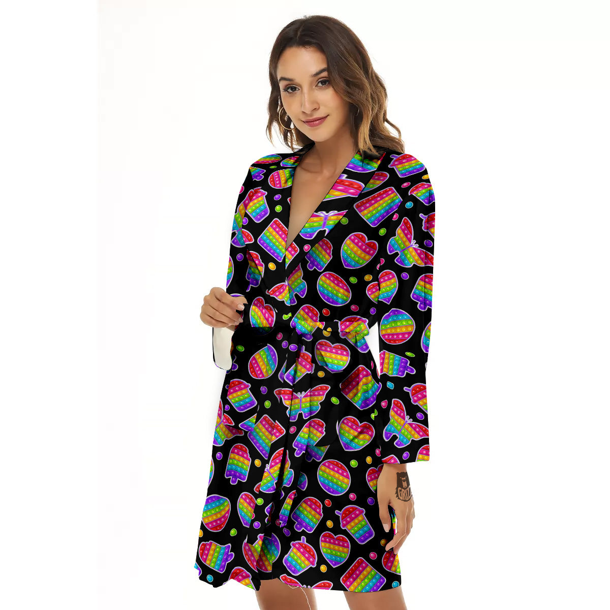 Silicone Bubbles Pop it Colorful Print Pattern Women's Robe-grizzshop