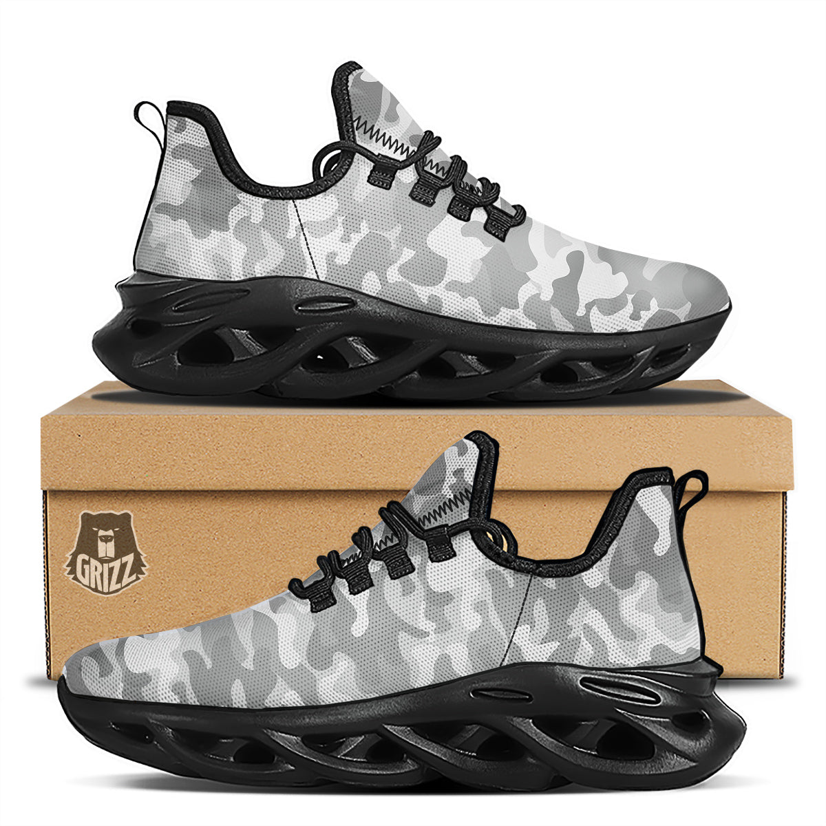 Silver Camo And Camouflage Print Black Running Shoes-grizzshop