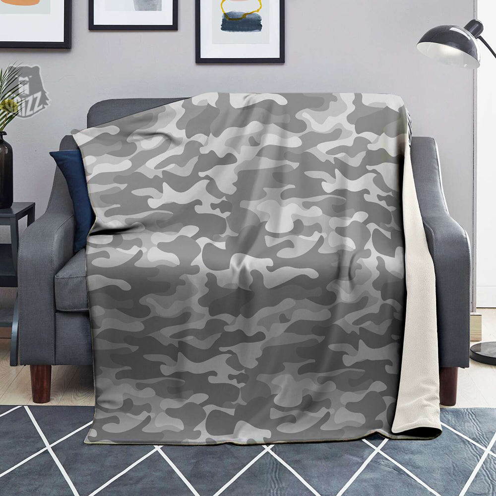 Silver Camo And Camouflage Print Blanket-grizzshop