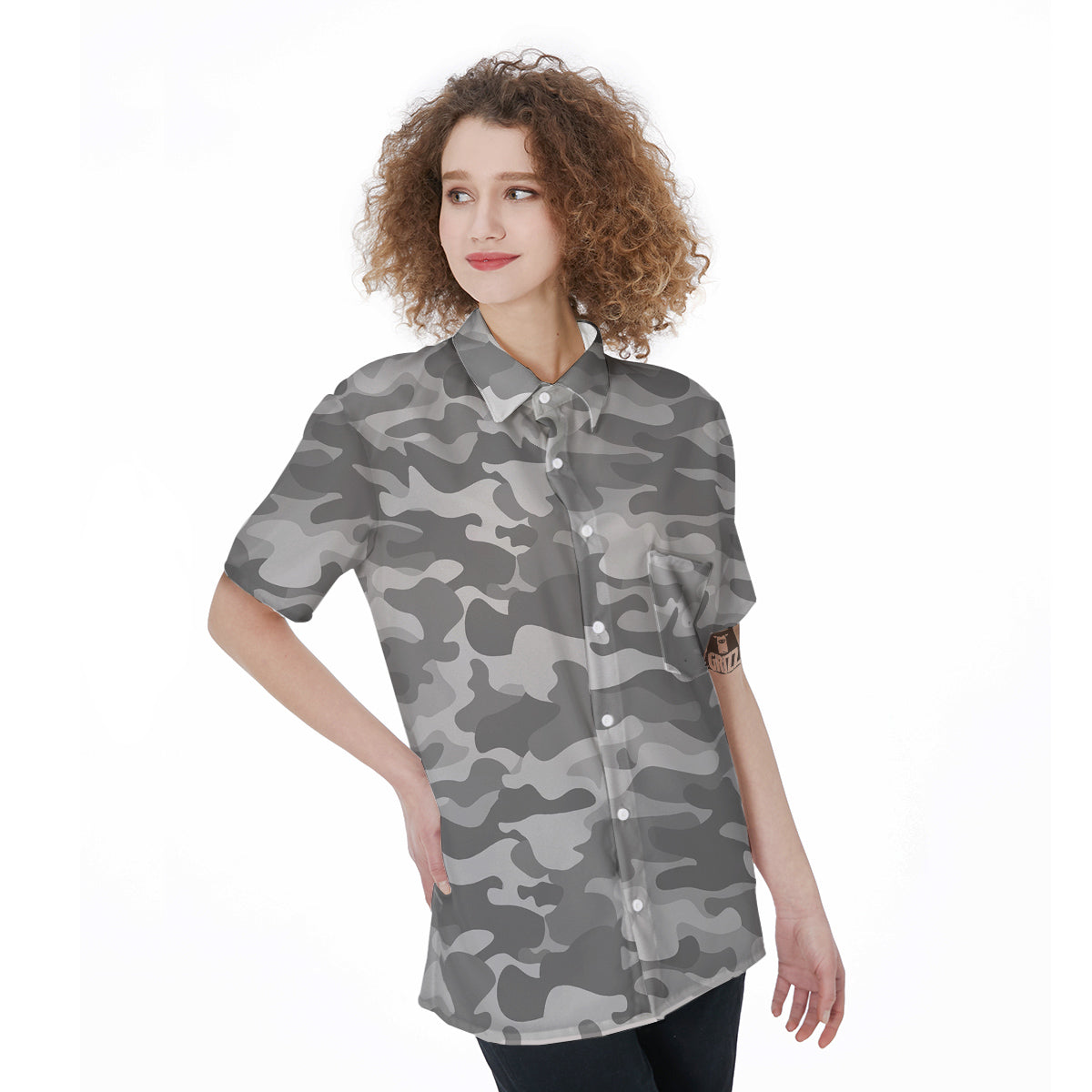 Silver Camo And Camouflage Print Women's Short Sleeve Shirts-grizzshop
