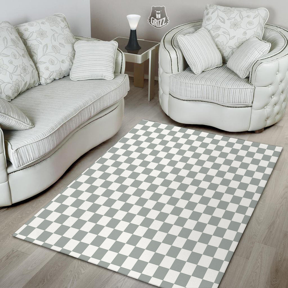 Silver Checkered Flag Print Floor Mat-grizzshop