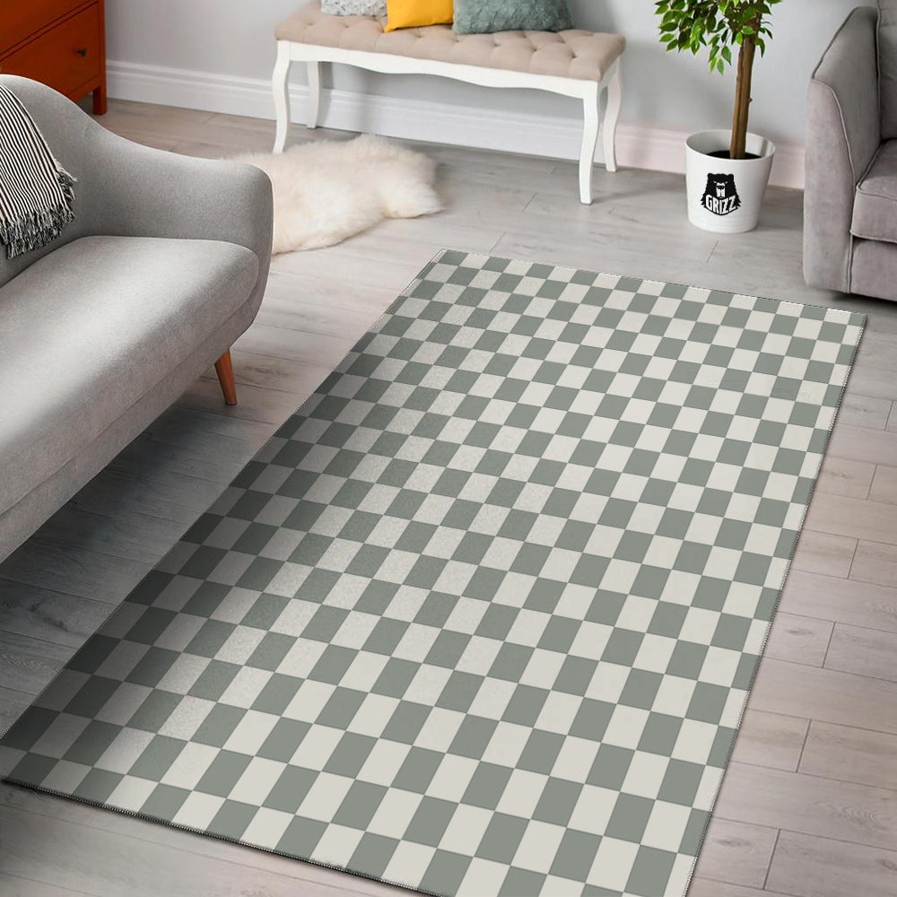 Silver Checkered Flag Print Floor Mat-grizzshop
