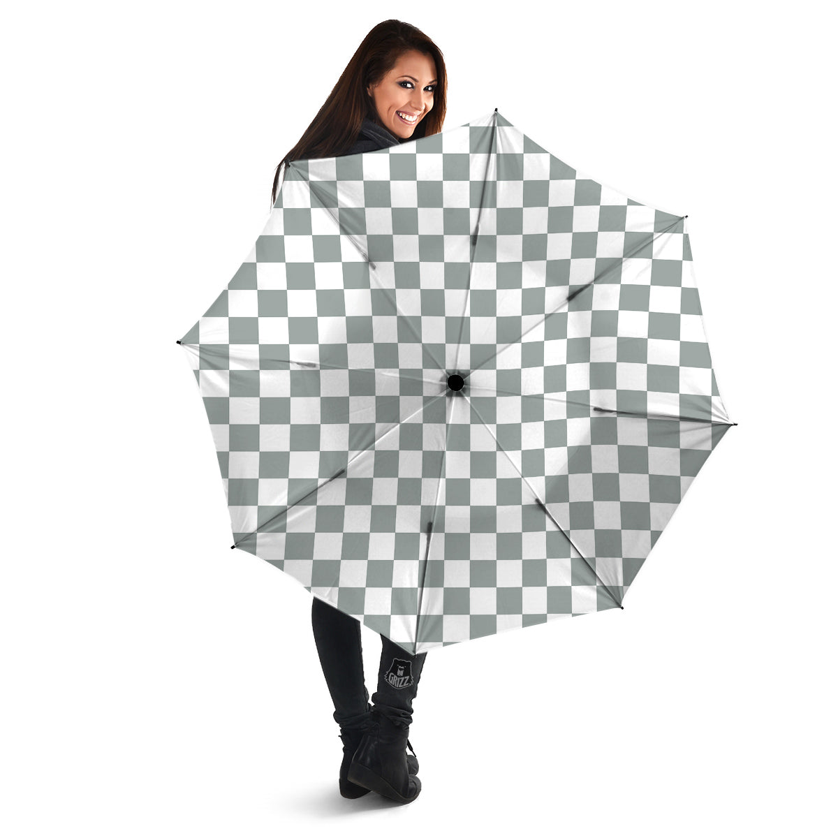 Silver Checkered Flag Print Umbrella-grizzshop