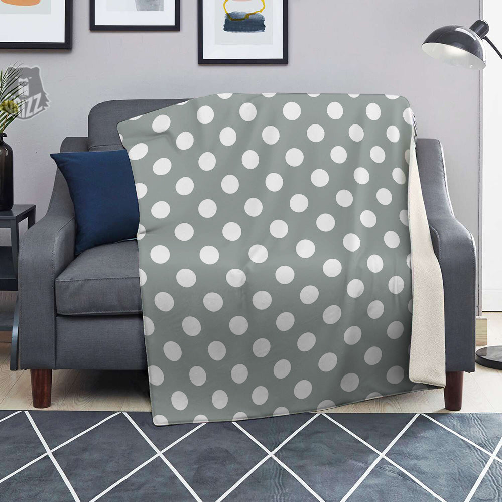 Silver Color Polka Dot Print Pattern Blanket-grizzshop