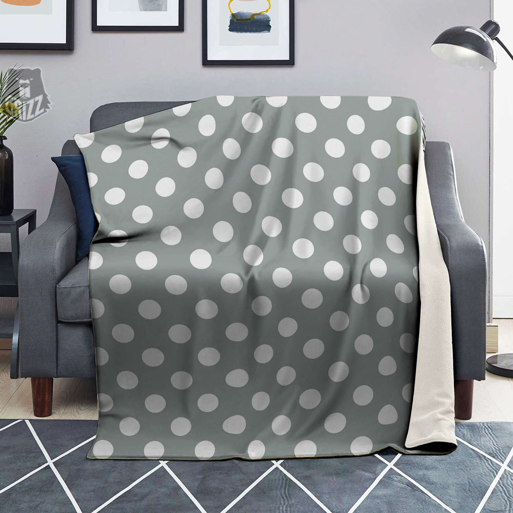 Silver Color Polka Dot Print Pattern Blanket-grizzshop