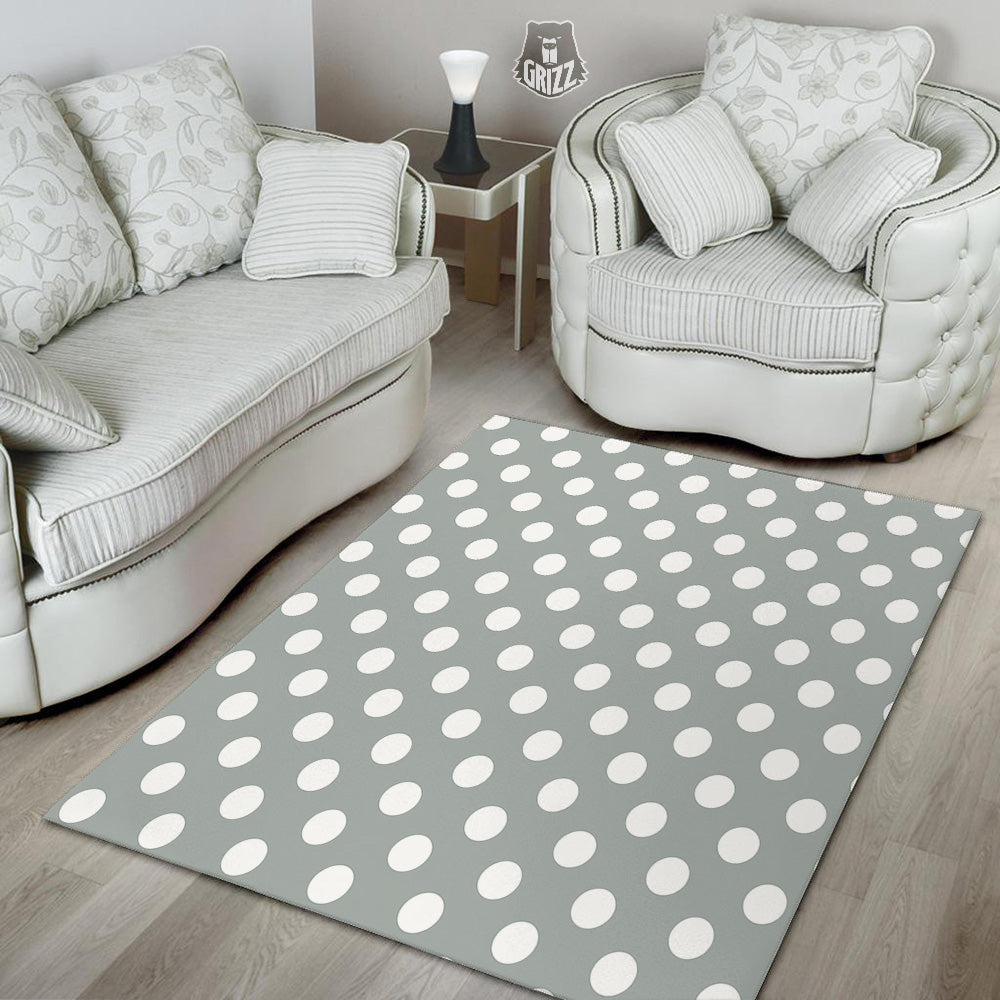 Silver Color Polka Dot Print Pattern Floor Mat-grizzshop
