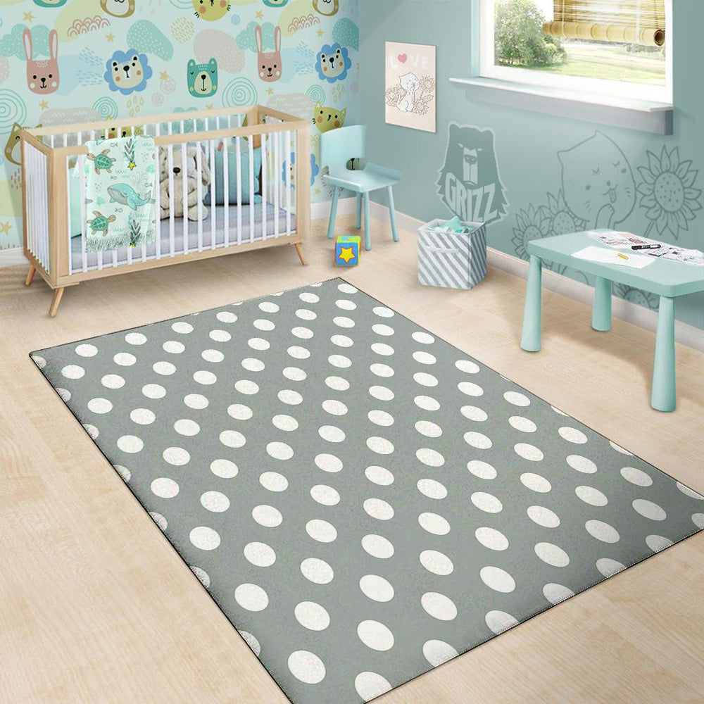 Silver Color Polka Dot Print Pattern Floor Mat-grizzshop