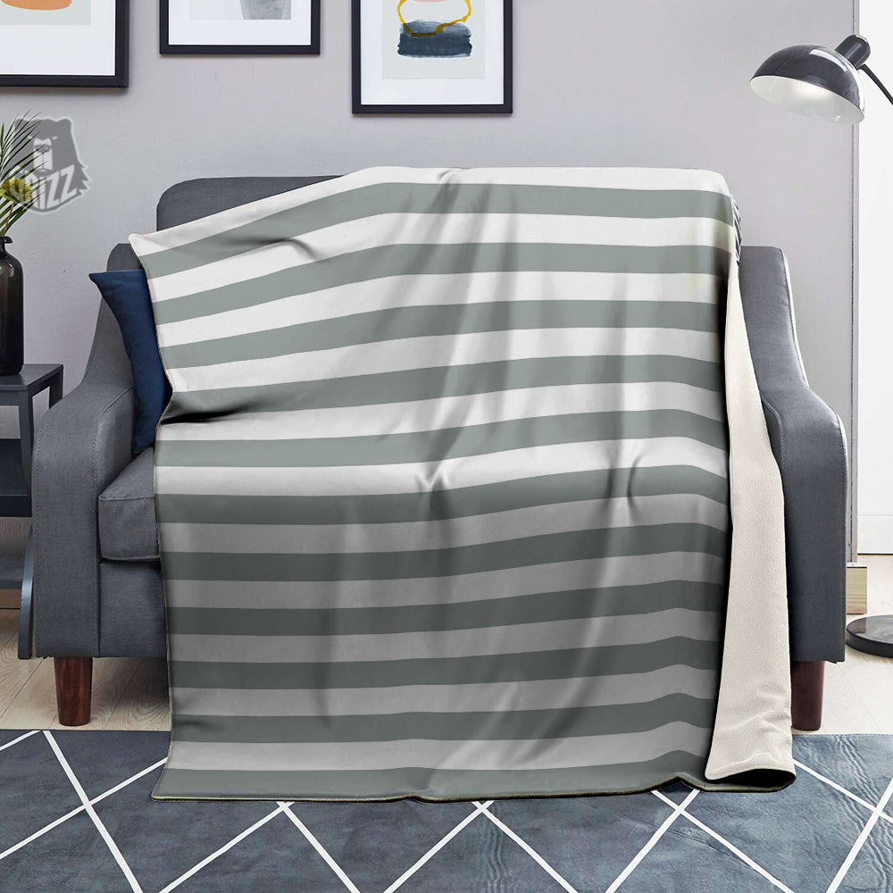 Silver Color Striped Print Blanket-grizzshop