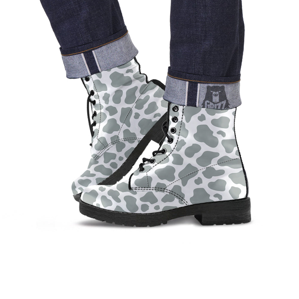 Silver Cow Print Pattern Leather Boots-grizzshop