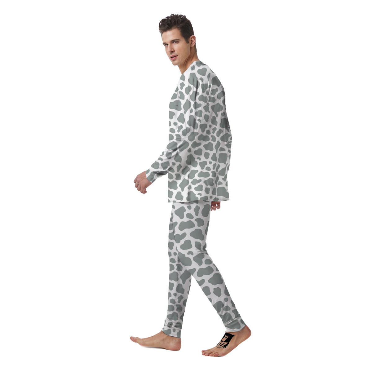 Silver Cow Print Pattern Men's Pajamas-grizzshop