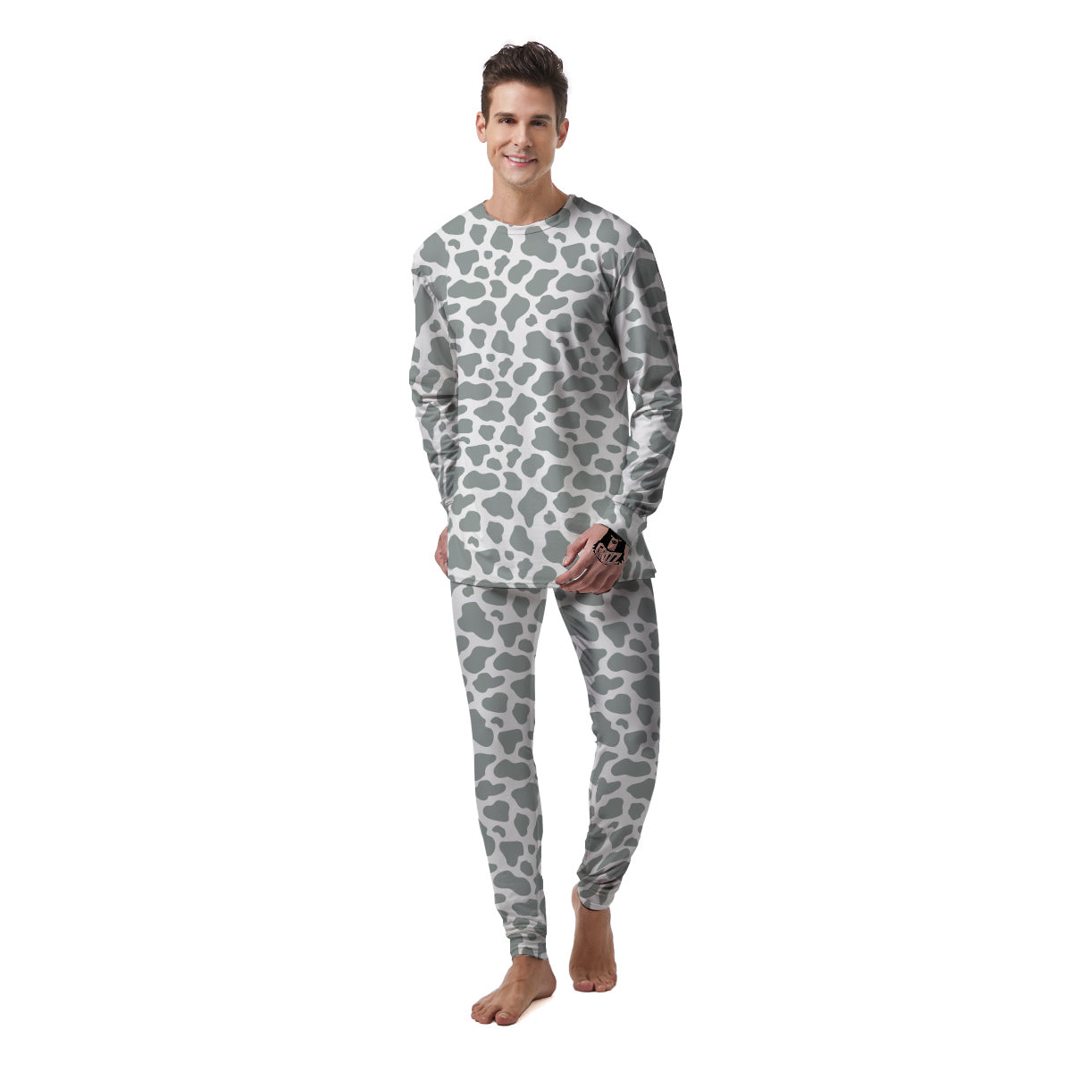 Silver Cow Print Pattern Men's Pajamas-grizzshop