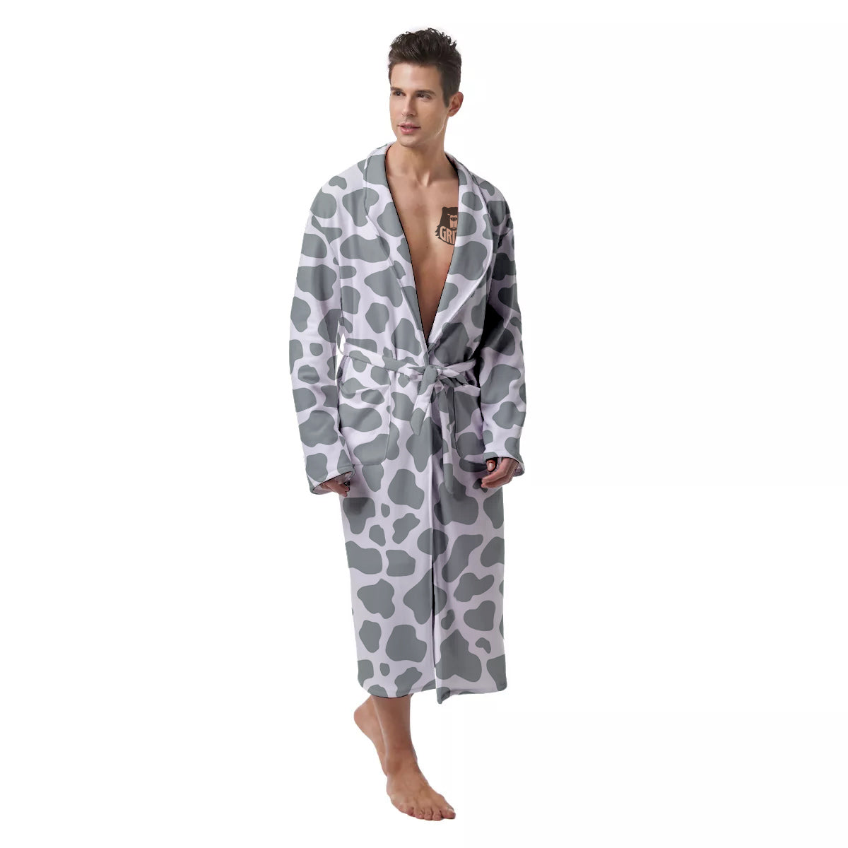 Silver Cow Print Pattern Men's Robe-grizzshop