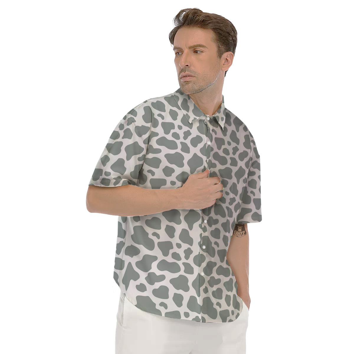 Silver Cow Print Pattern Men's Short Sleeve Shirts-grizzshop