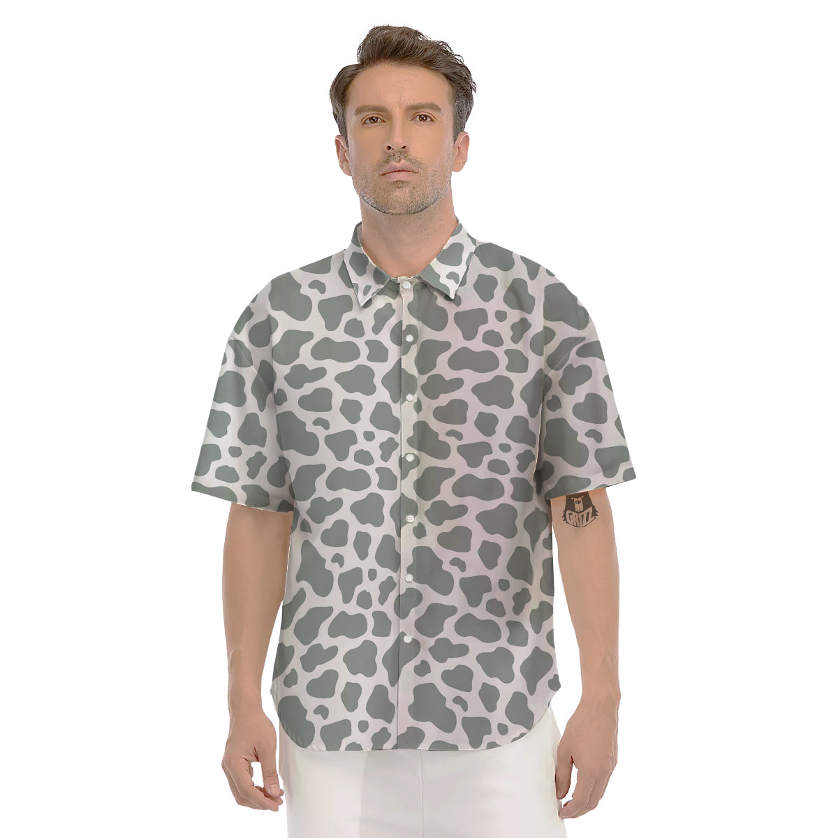 Silver Cow Print Pattern Men's Short Sleeve Shirts-grizzshop