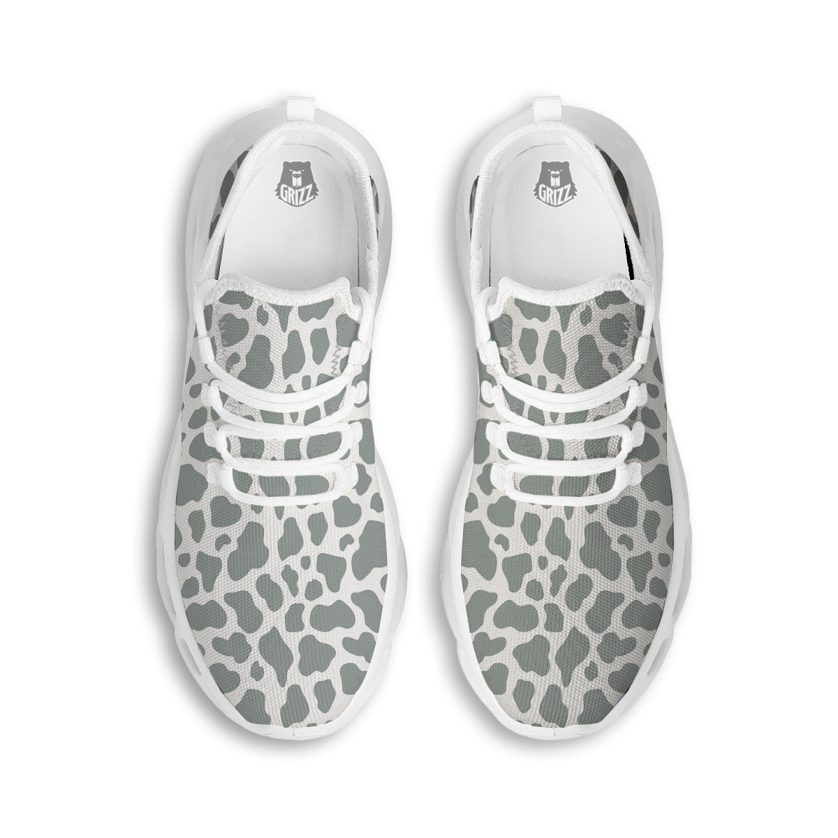 Silver Cow Print Pattern White Running Shoes-grizzshop