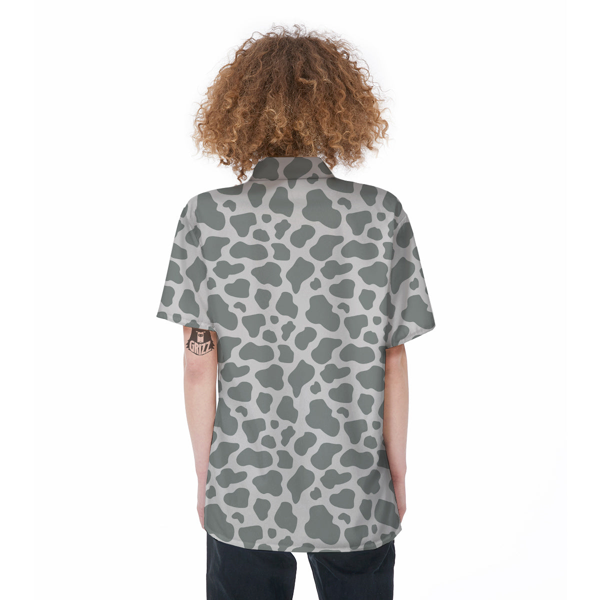 Silver Cow Print Pattern Women's Short Sleeve Shirts-grizzshop