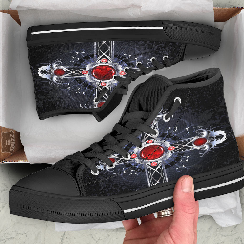 Silver Cross Ornamental Print High Top Shoes-grizzshop