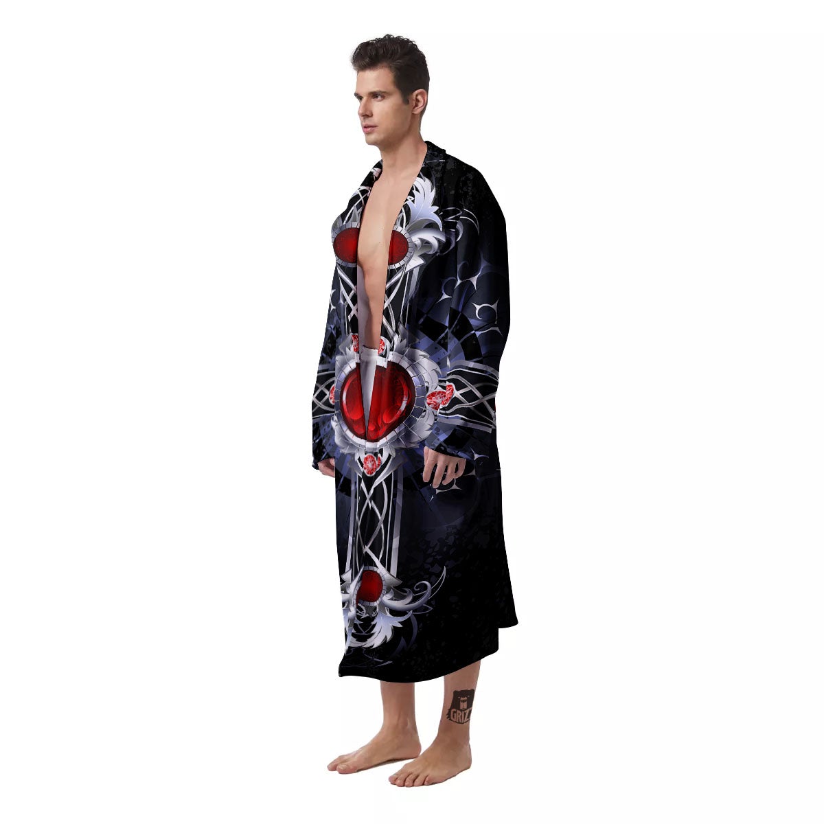 Silver Cross Ornamental Print Men's Robe-grizzshop