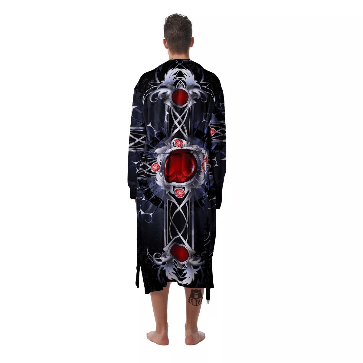 Silver Cross Ornamental Print Men's Robe-grizzshop