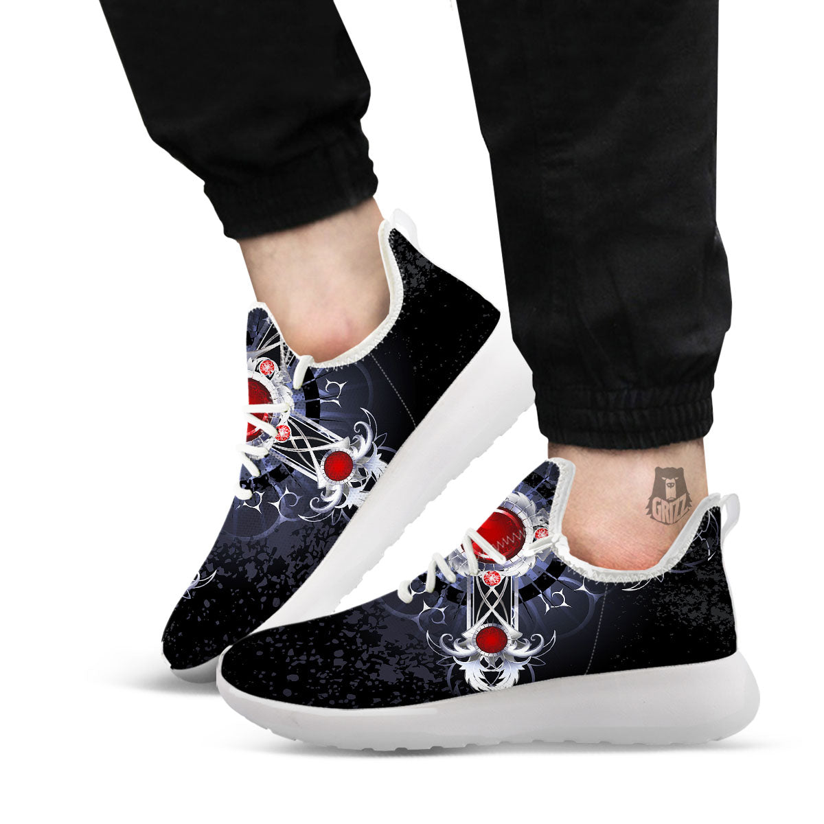 Silver Cross Ornamental Print White Athletic Shoes-grizzshop