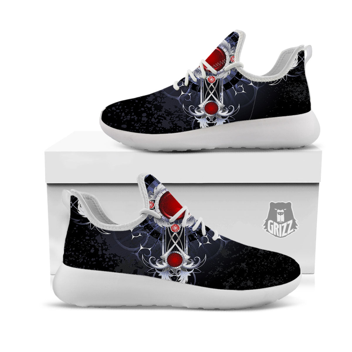 Silver Cross Ornamental Print White Athletic Shoes-grizzshop