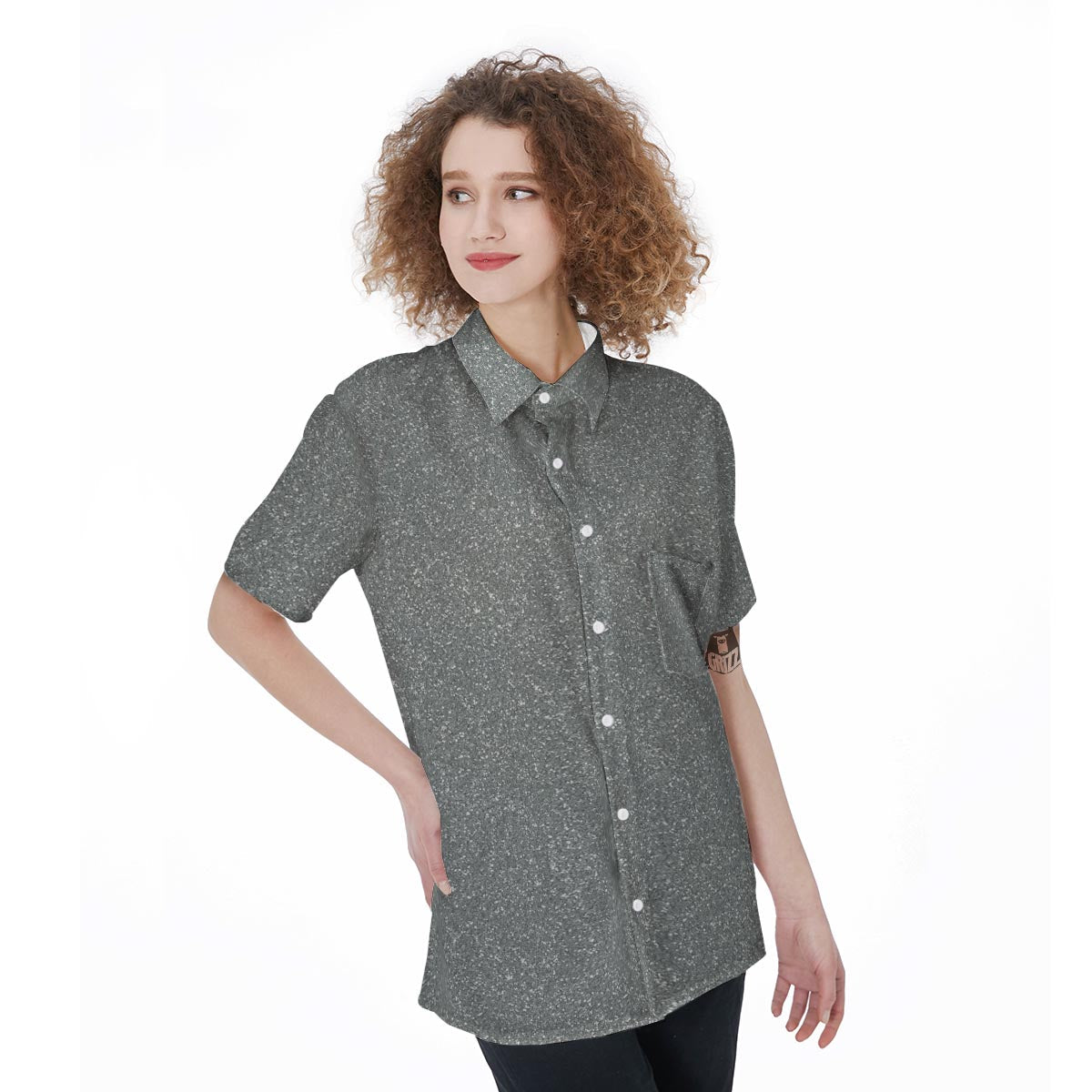 Silver Glitter Texture Print Women's Short Sleeve Shirts-grizzshop