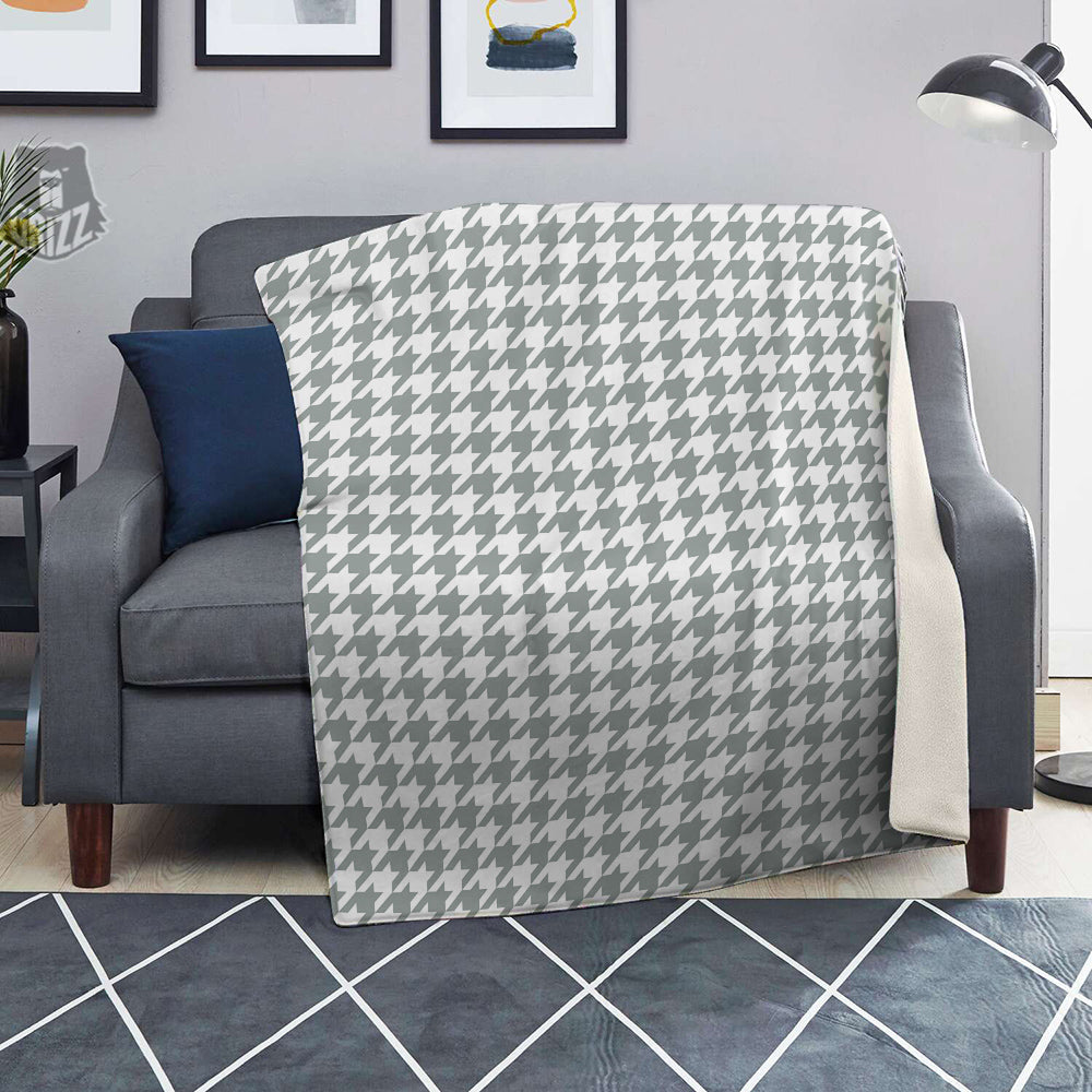 Silver Houndstooth Print Blanket-grizzshop