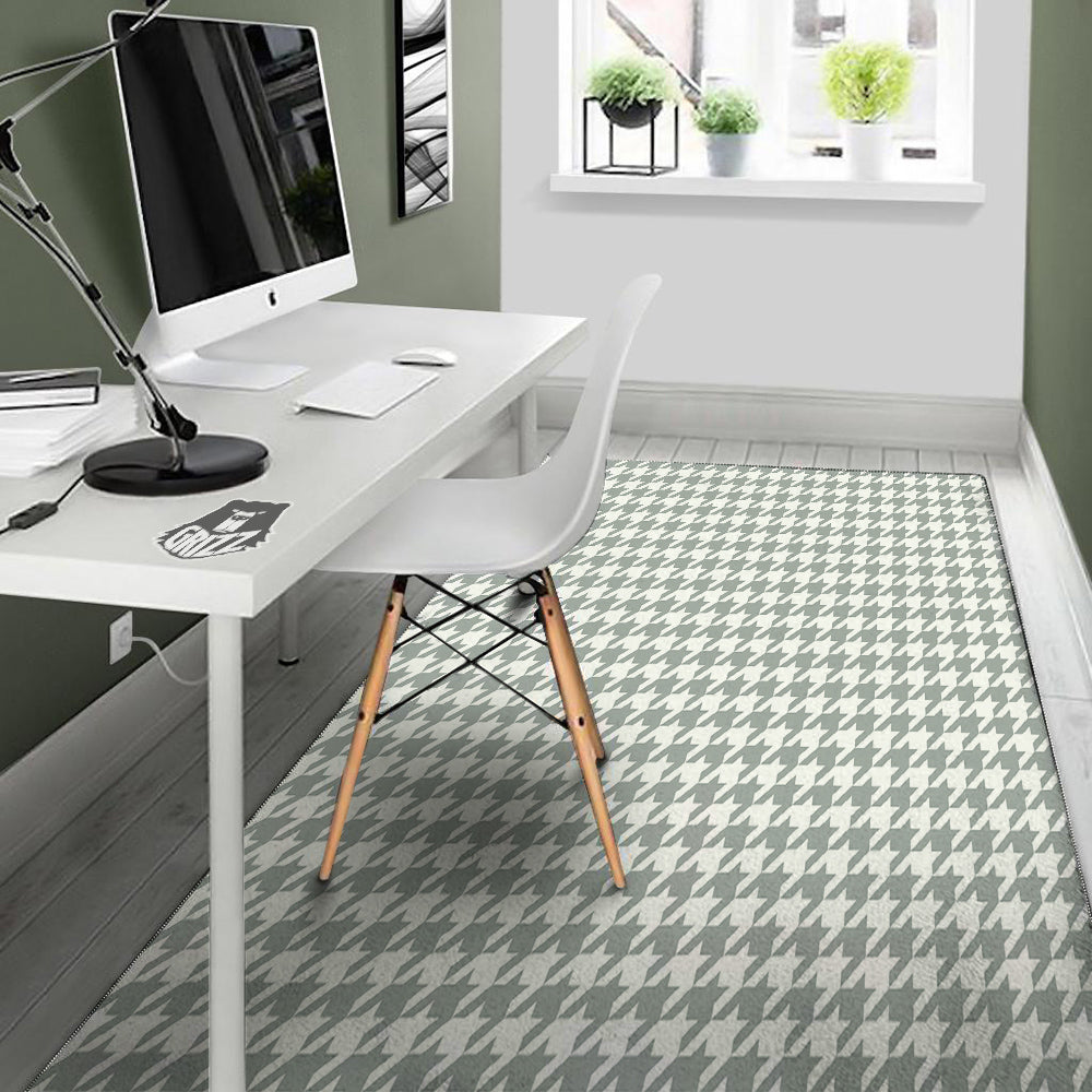 Silver Houndstooth Print Floor Mat-grizzshop