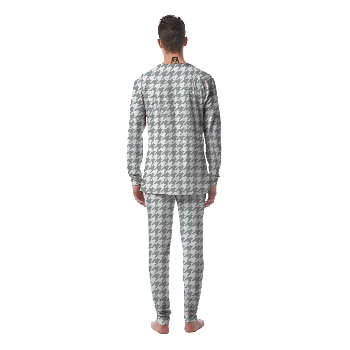 Silver Houndstooth Print Men's Pajamas-grizzshop