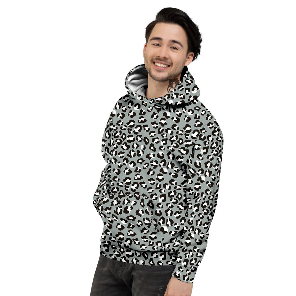 Silver Leopard Print Pattern Men's Hoodie-grizzshop