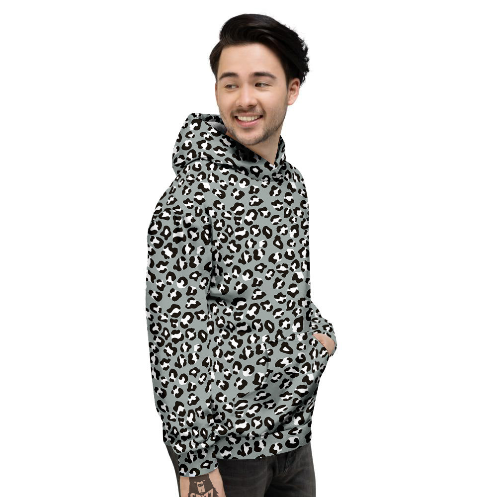Silver Leopard Print Pattern Men's Hoodie-grizzshop