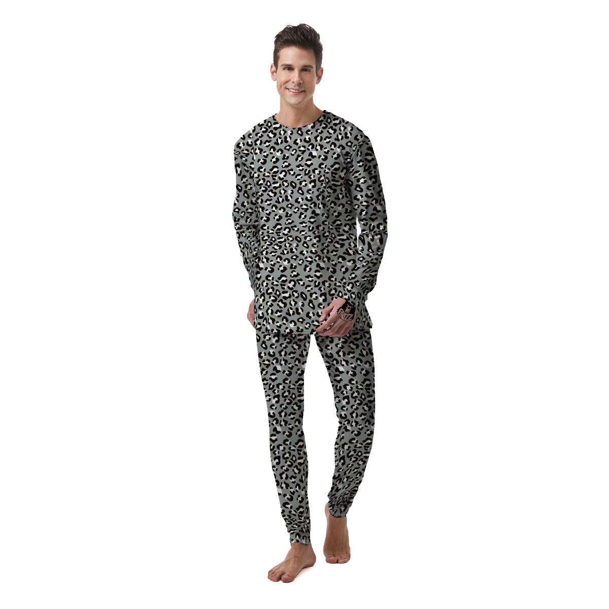 Silver Leopard Print Pattern Men's Pajamas-grizzshop