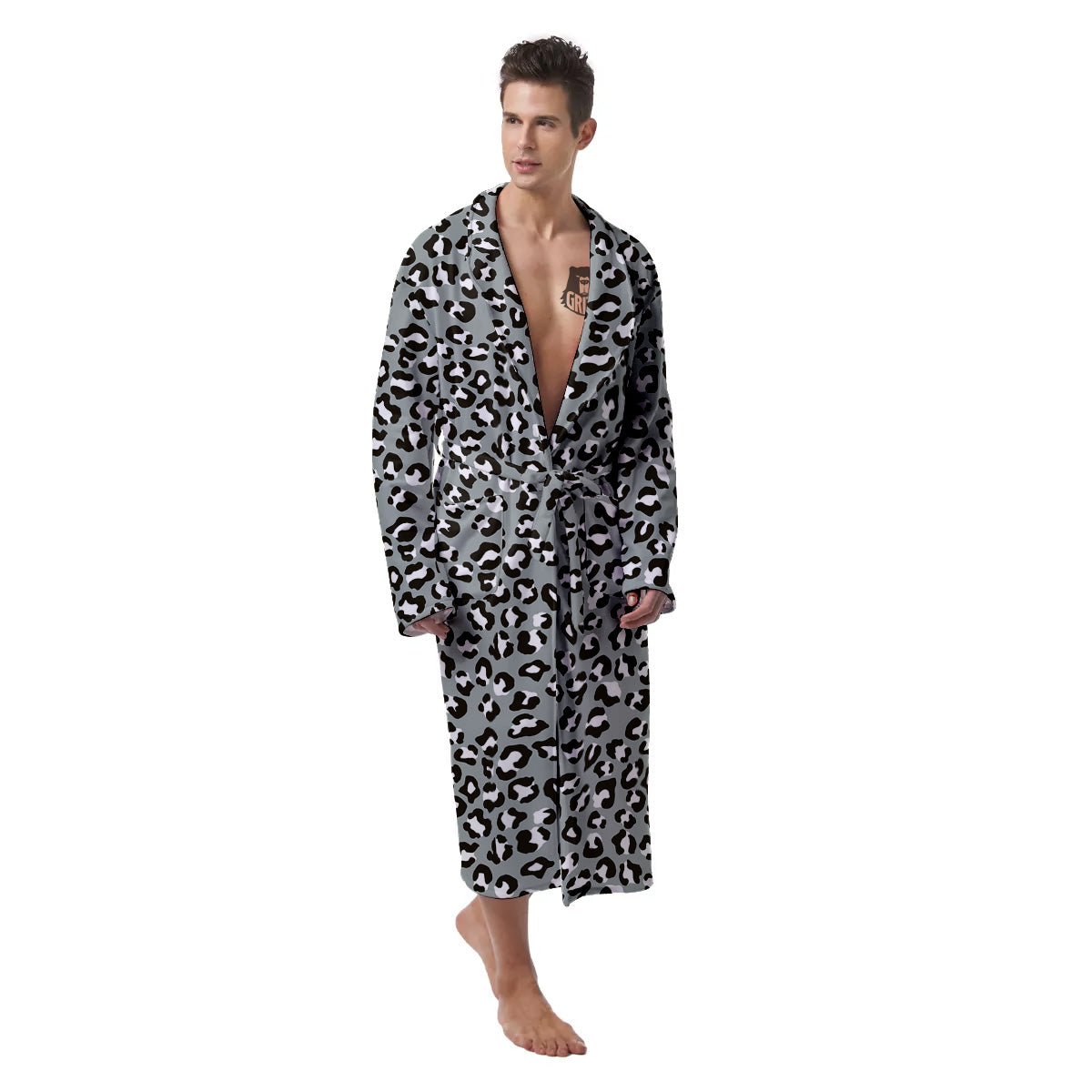 Silver Leopard Print Pattern Men's Robe-grizzshop