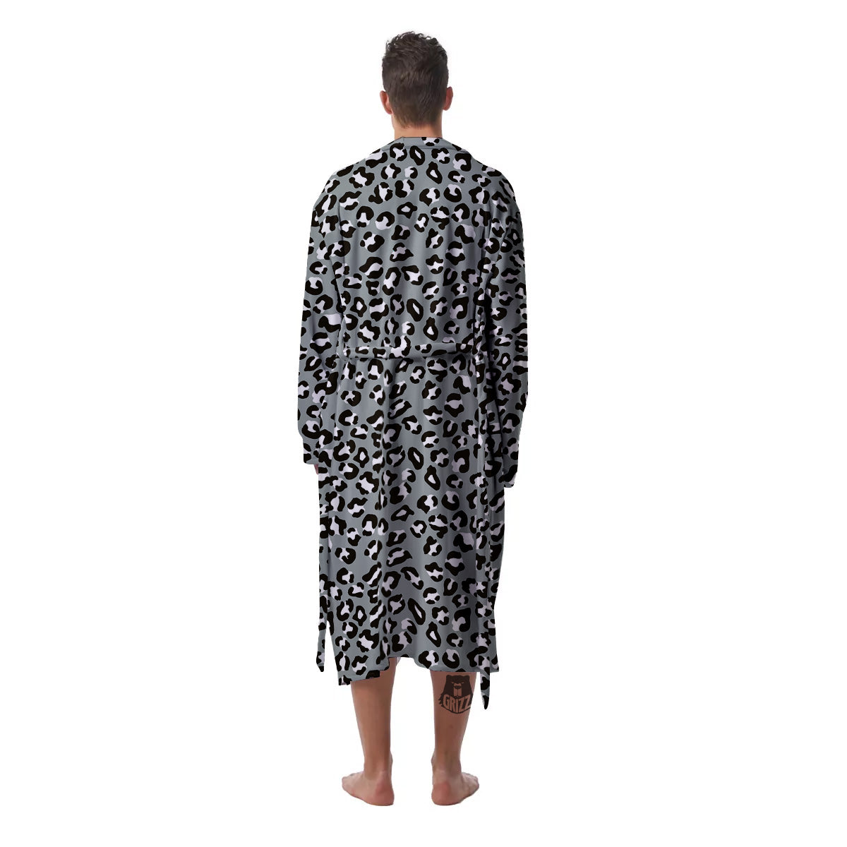Silver Leopard Print Pattern Men's Robe-grizzshop