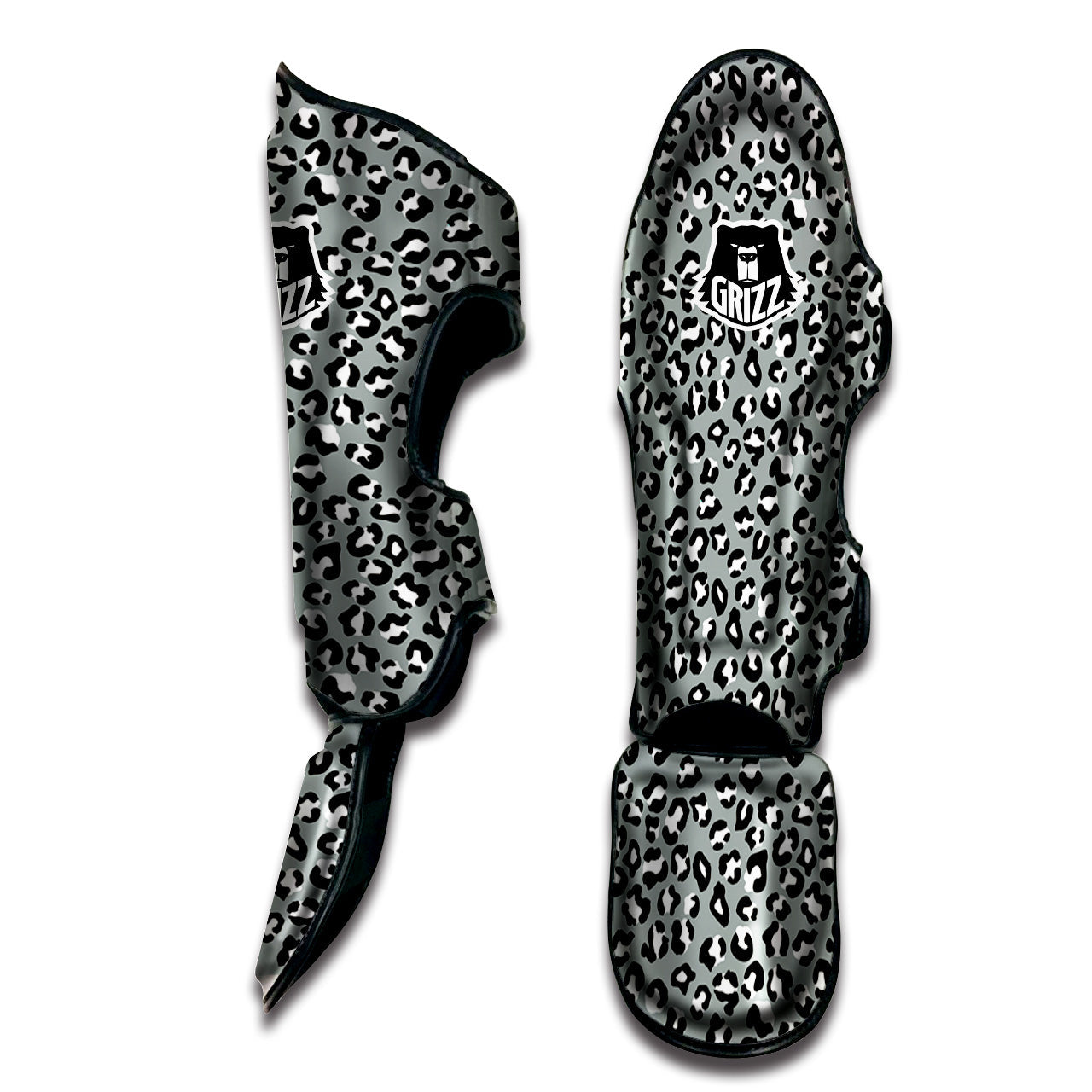 Silver Leopard Print Pattern Muay Thai Shin Guards-grizzshop