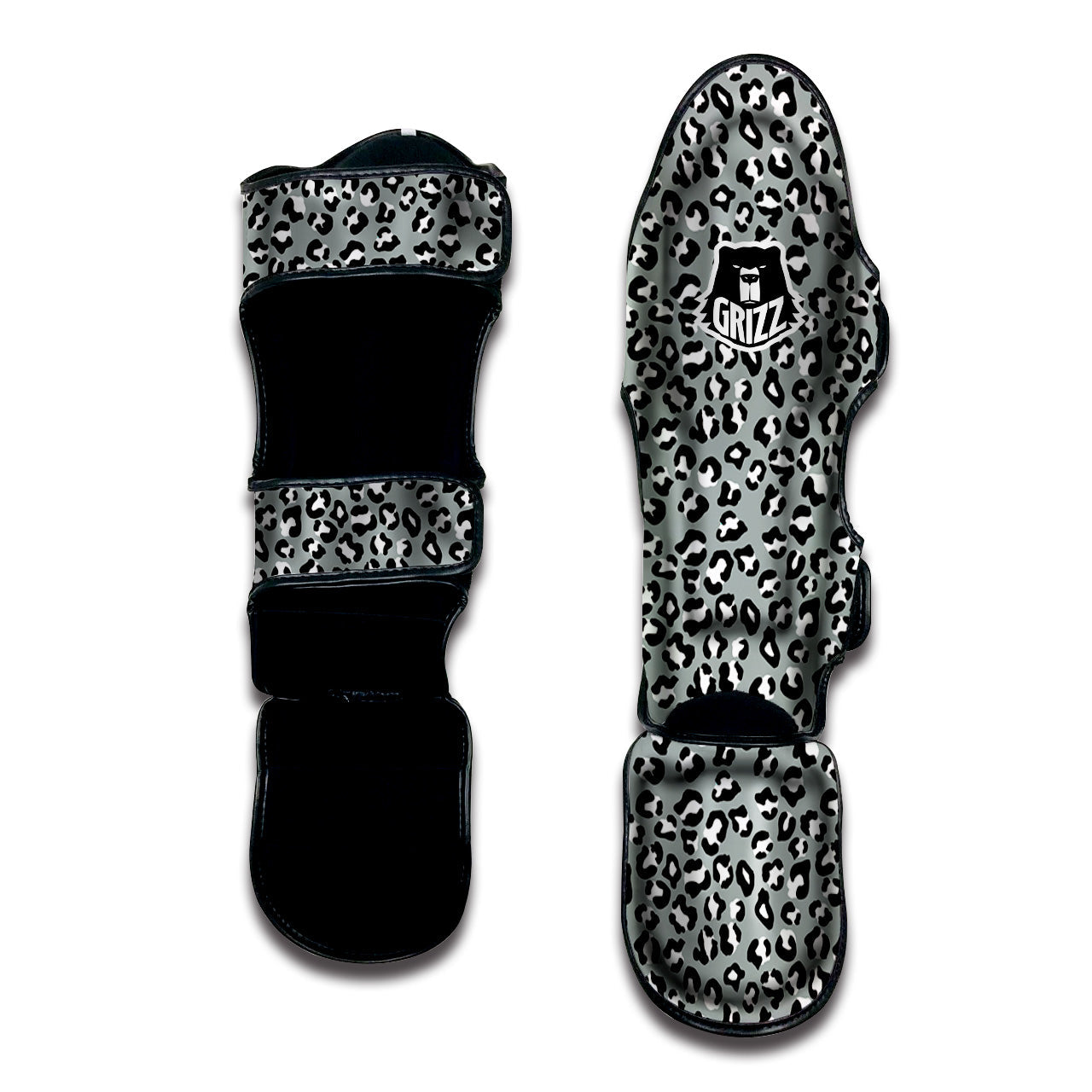 Silver Leopard Print Pattern Muay Thai Shin Guards-grizzshop