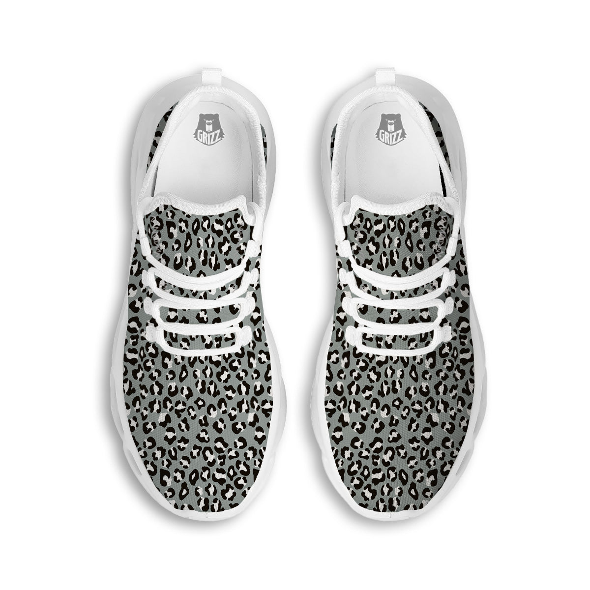 Silver Leopard Print Pattern White Running Shoes-grizzshop