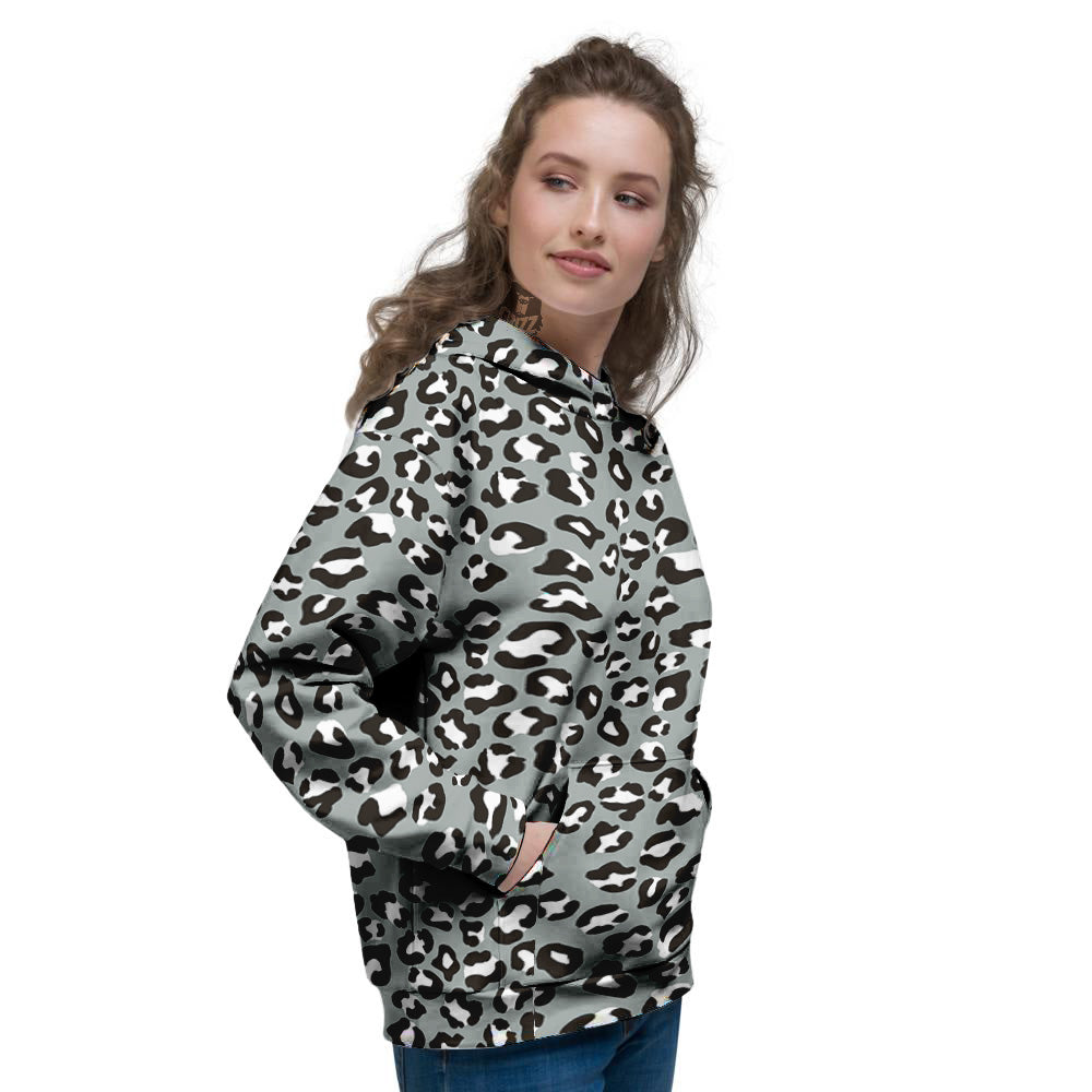 Silver Leopard Print Pattern Women's Hoodie-grizzshop