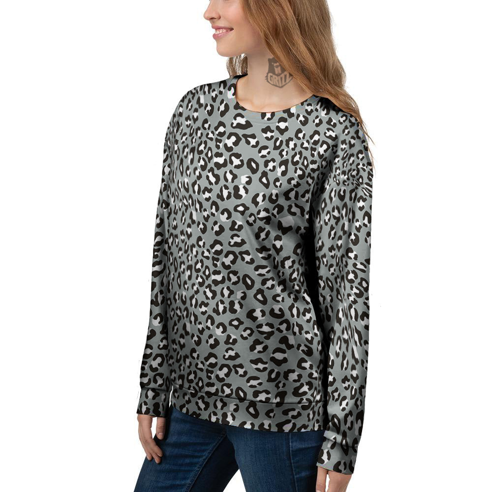 Silver Leopard Print Pattern Women's Sweatshirt-grizzshop