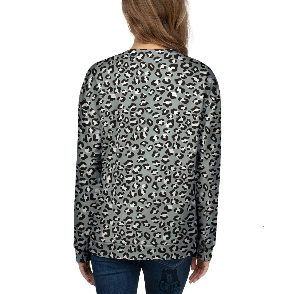 Silver Leopard Print Pattern Women's Sweatshirt-grizzshop