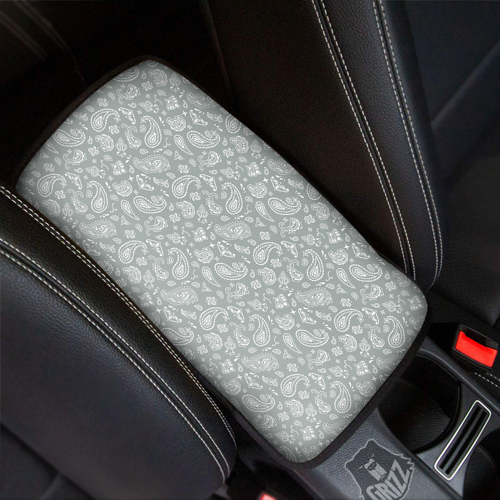 Silver Paisley Bandana Print Car Center Console Cover-grizzshop