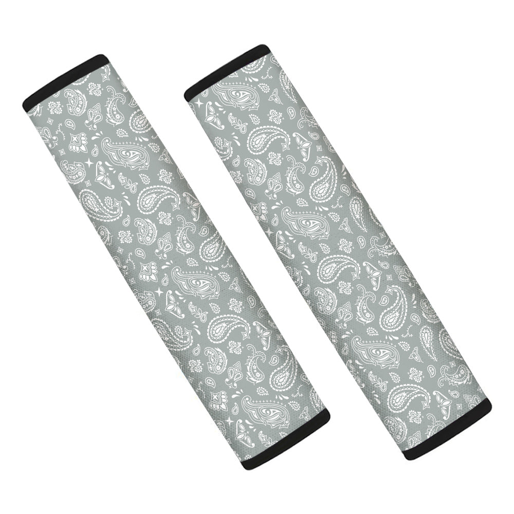 Silver Paisley Bandana Print Car Seat Belt Cover-grizzshop