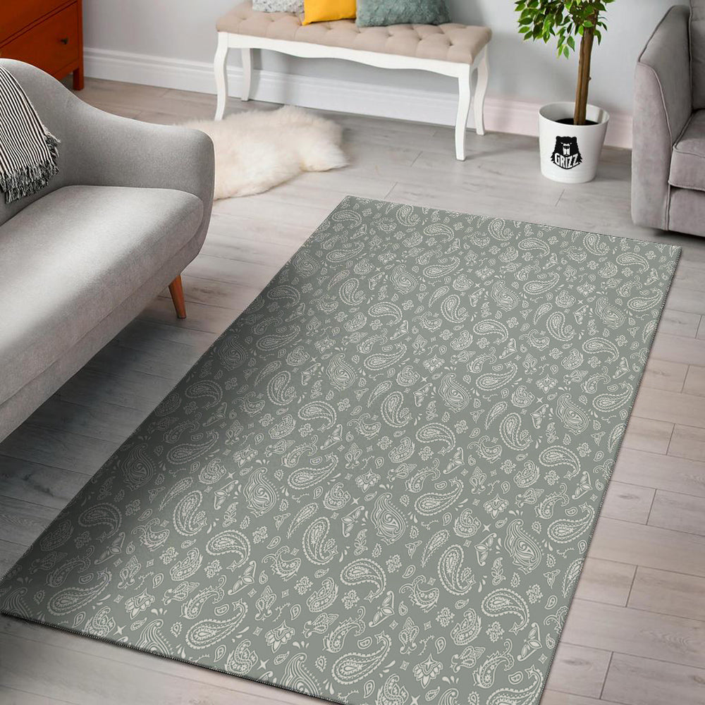 Silver Paisley Bandana Print Floor Mat-grizzshop