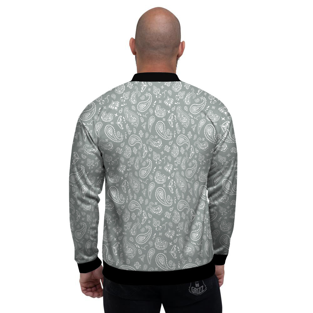 Silver Paisley Bandana Print Men's Bomber Jacket-grizzshop