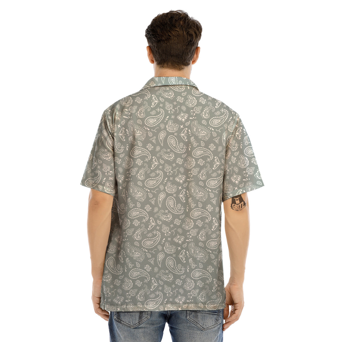 Silver Paisley Bandana Print Men’s Hawaiian Shirt-grizzshop