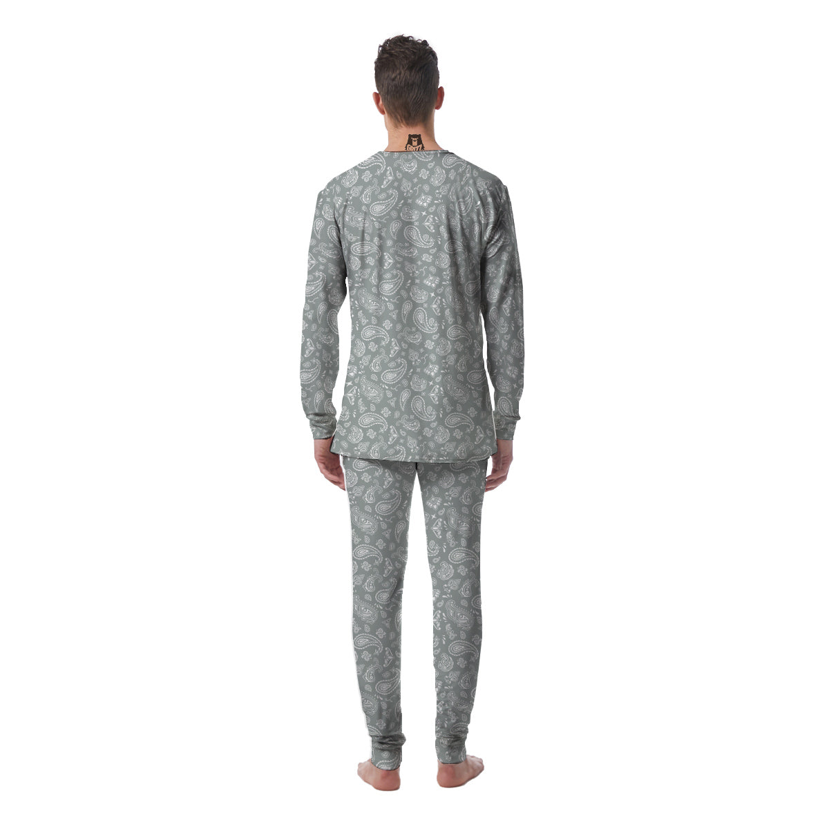 Silver Paisley Bandana Print Men's Pajamas-grizzshop