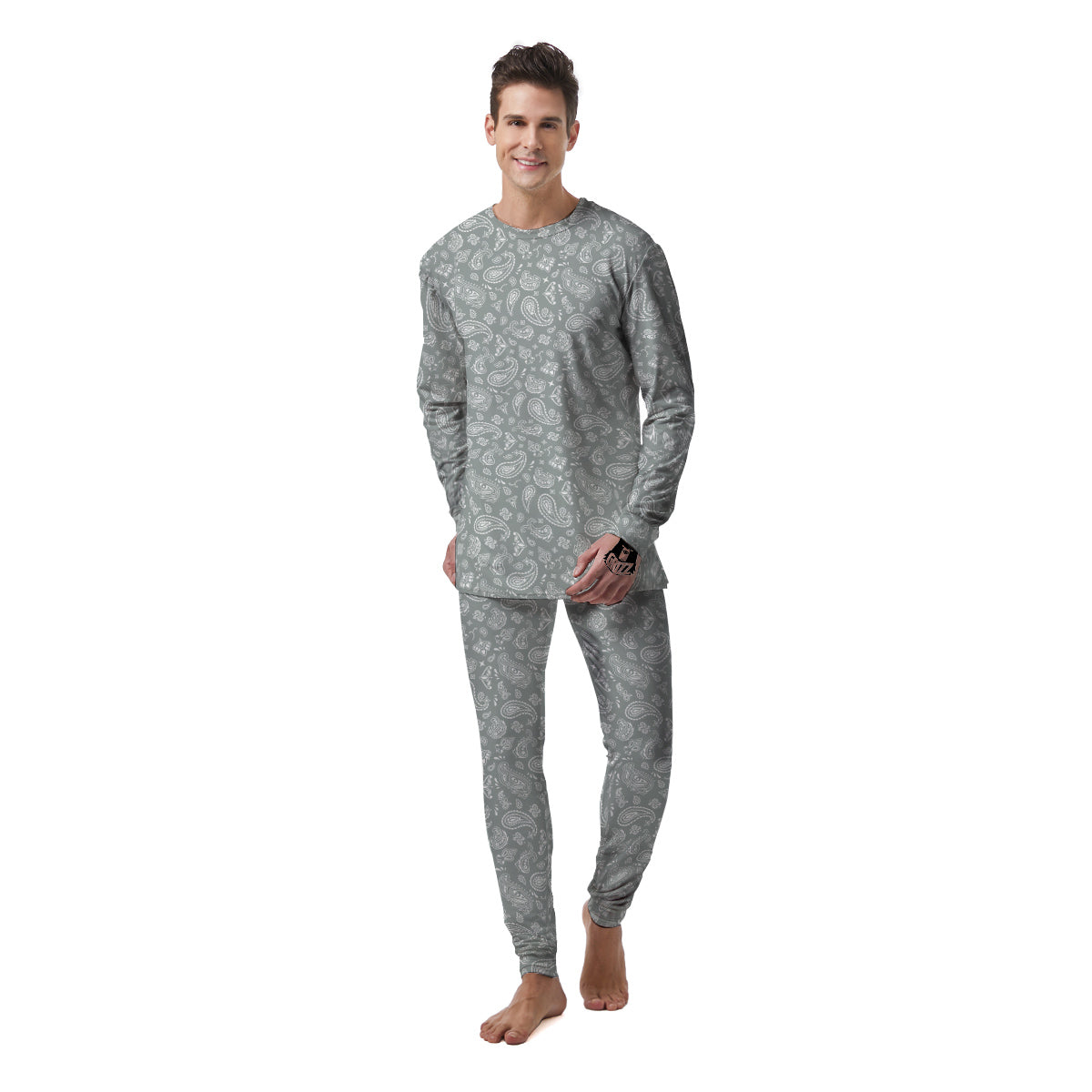 Silver Paisley Bandana Print Men's Pajamas-grizzshop