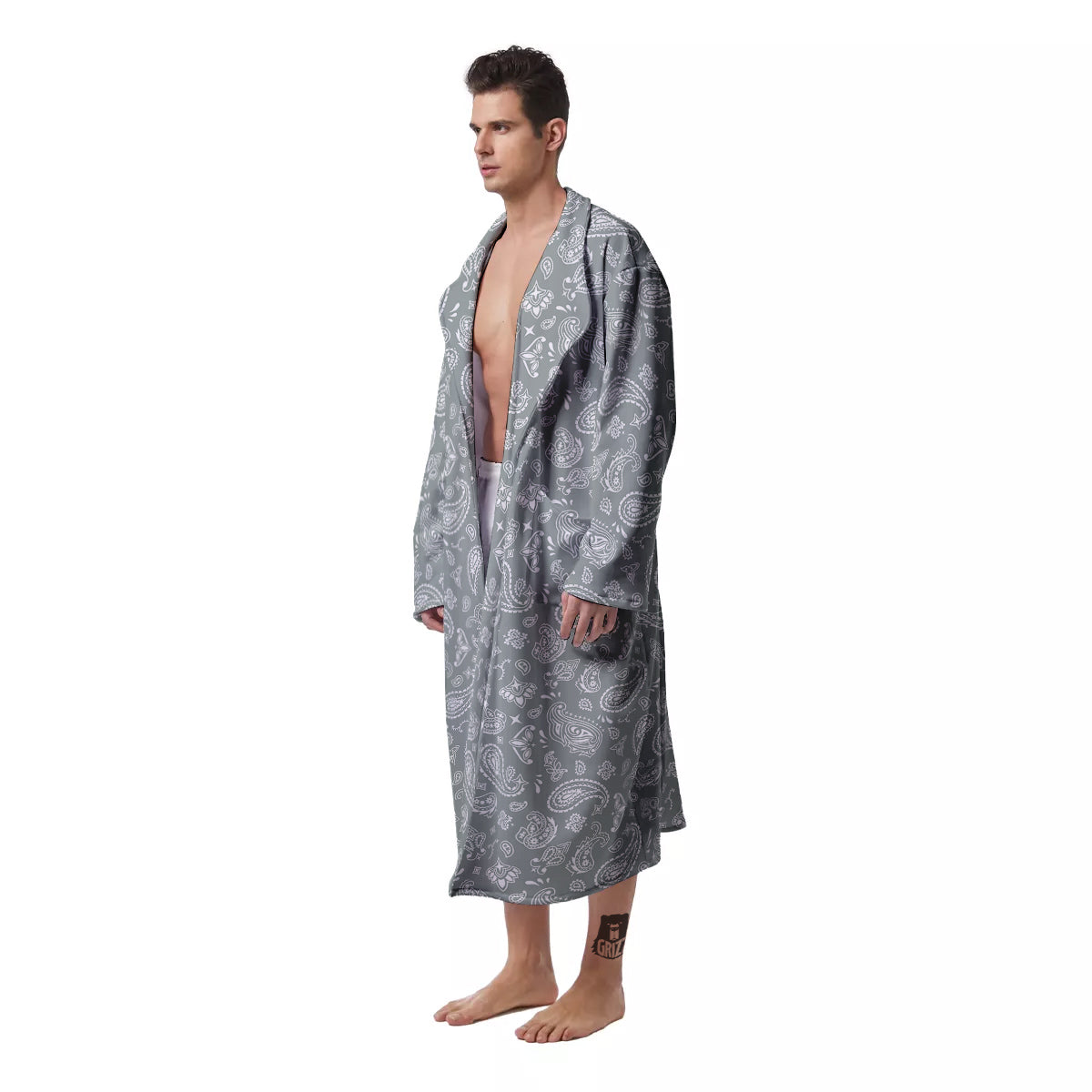 Silver Paisley Bandana Print Men's Robe-grizzshop